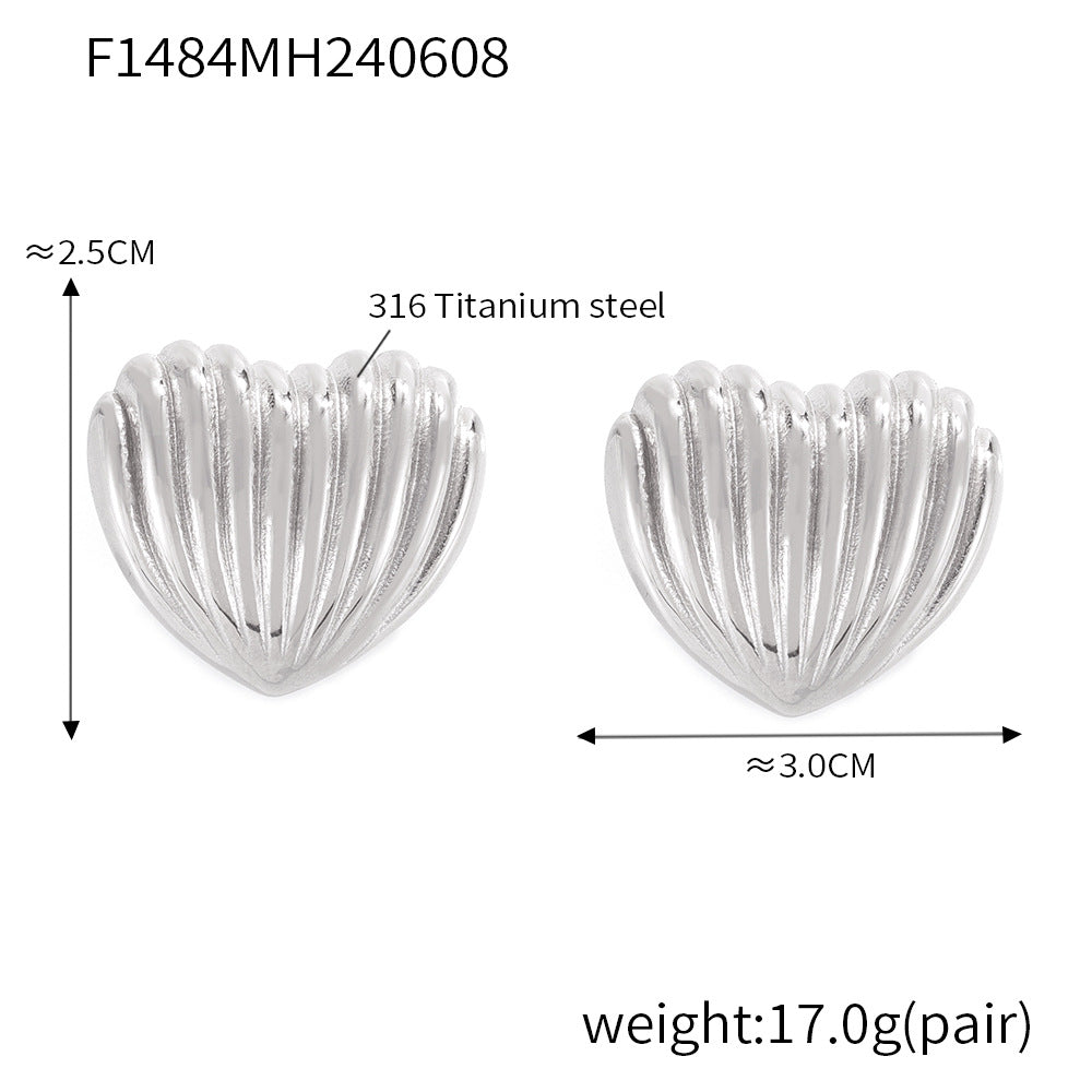 Wholesale Heart earrings vertical stripes titanium steel gold-plated earrings